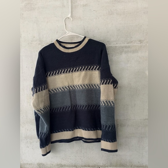 Sweaters - Striped Sweater - Navy and Beige